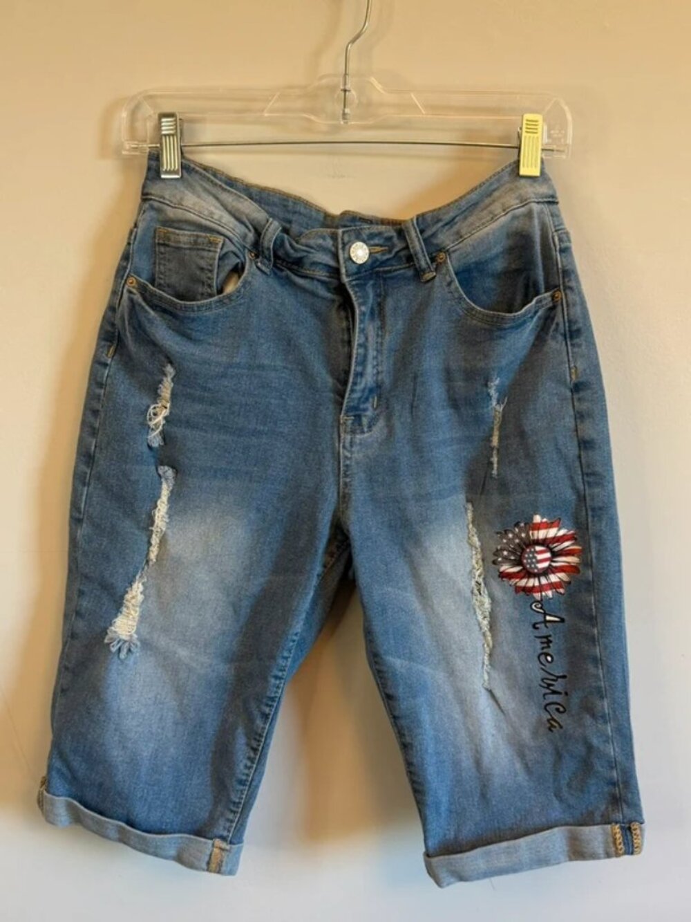 America Distressed Denim Bermuda Shorts